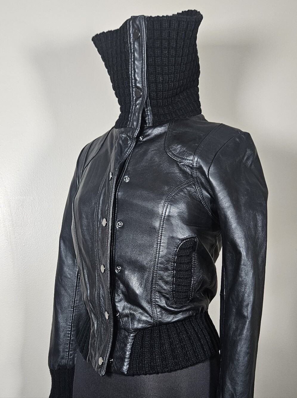 Ted Baker Exaggerated Funnel Neck Leather bomber Slim Fit Firm Modern Chic XS